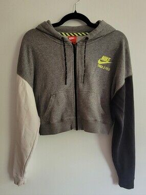 Nike Track & Field Cropped Zip Hoodie - Grey with Neon Yellow Logo
